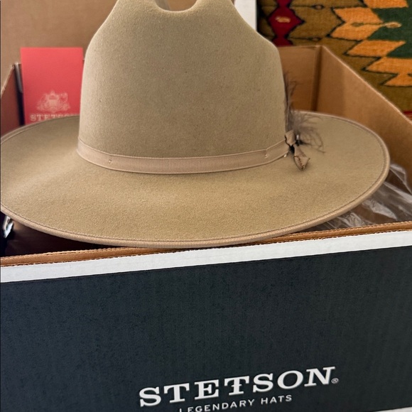 Stetson Beige Fedora with Feather Accent